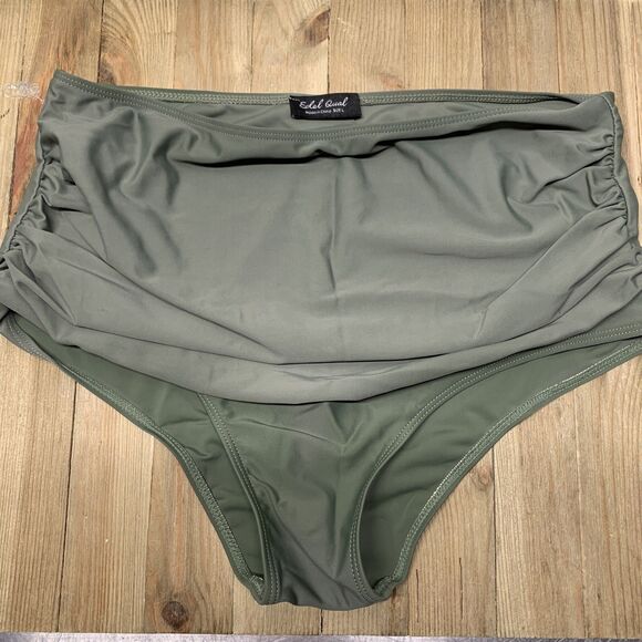 EDEL QUAL® Women's High Waisted Bikini Bottom Tummy Control Size LARGE Green - Picture 7 of 7